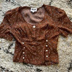 NWOT Rouje Paris brown polka dot blouse size 36/S